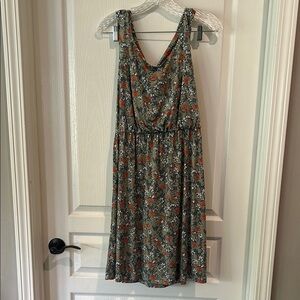 Floral Sleeveless Dress - Green and Orange
